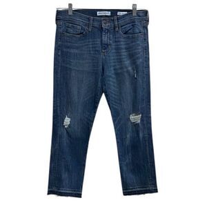 Banana Republic Premium Denim Straight Crop Jeans Size 28 Distressed Raw‎ Hem